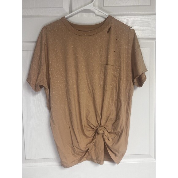 Chelsea Deboer Women's Brindle Distressed Tee Brown Beige Size Small - Picture 1 of 8
